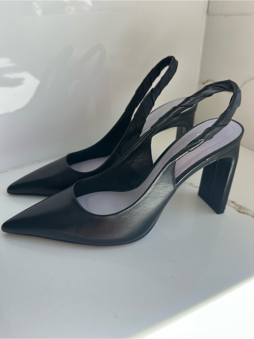 Zara Black Pointed Toe Slingback Block Heel Pumps Size 36 EU / US 6 NWT